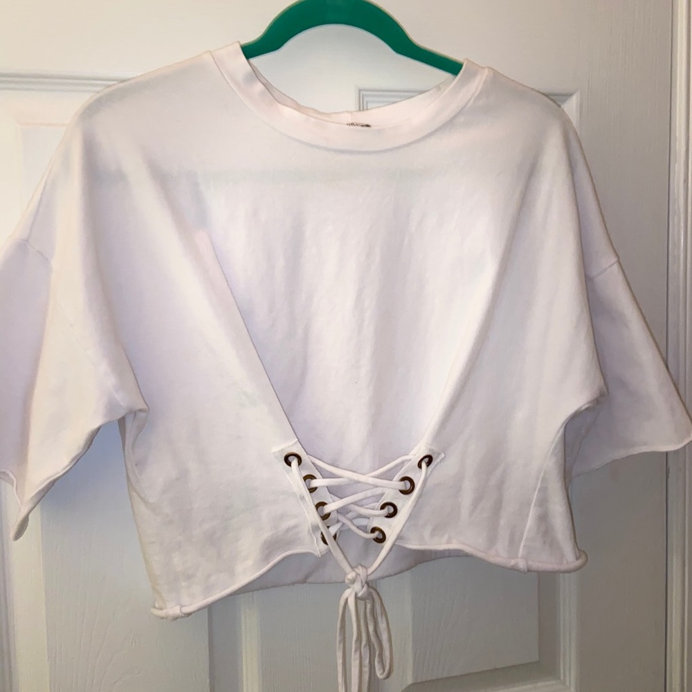 White Crop Top with Corset Detail